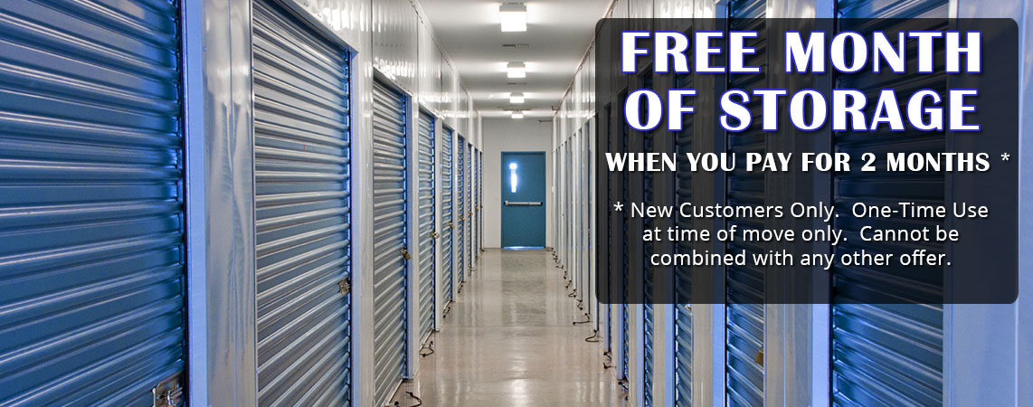 Modern storage facility with blue units corridor